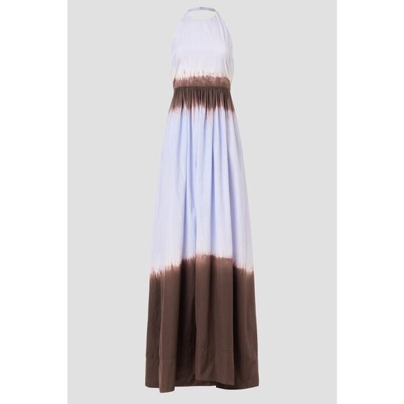 A. L. C. Multicolored Cotton Tan White Halter Neck Maxi Dress Size 6 - Picture 4 of 16